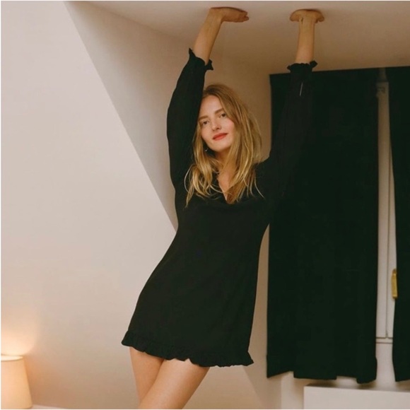 Rouje Gaspar Black Ruffle Embellishment Long Sleeve Dress  SZ 6 - Picture 8 of 8